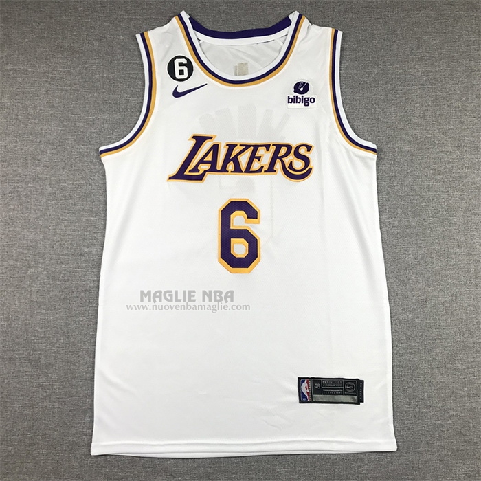 Maglia
 LeBron James NO 6 Los Angeles Lakers Association 2022-23 Bianco
